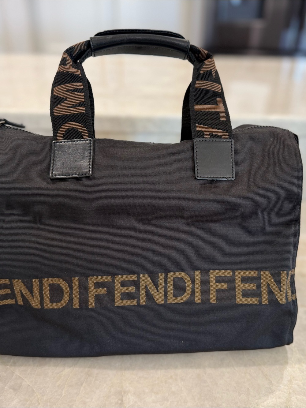 Fendi Black Duffel with Brown Logo Strap